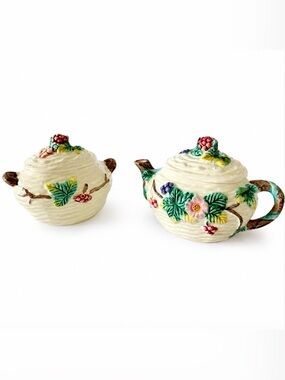 Lidded Sugar Bowl and Creamer with Berries Haldon Group Crafted Japan Beautiful